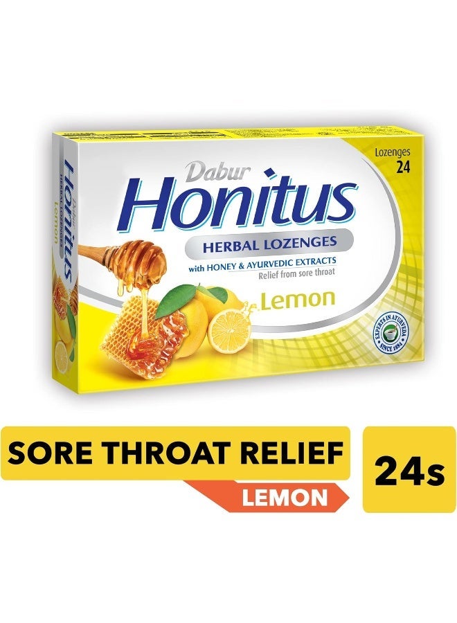 Dabur Honitus Herbal Lemon Flavor 24 Lozenges Effective Relief From Cough, Strep Infection And Sore Throat Pain - Image 3