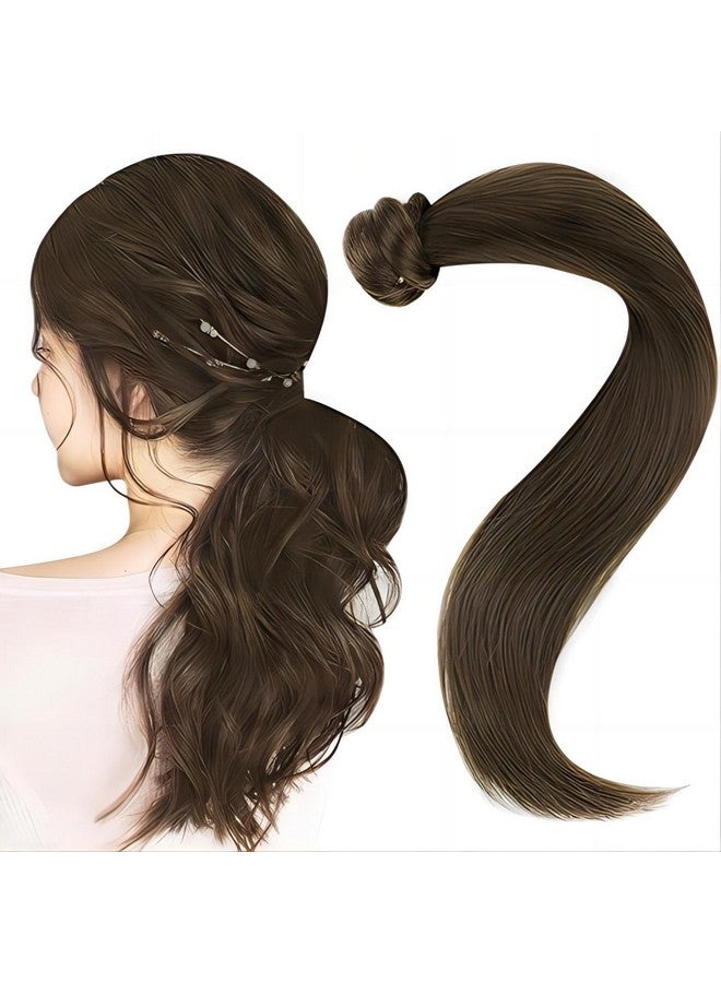 إيزي يوث بني داكن ذيل حصان تمديد الشعر البشري ذيل حصان تمديد أحلك براون 2 ذيل حصان الشعر ملحقات الشعر البشري ذيل حصان تمديد 12 بوصة 70G - Image 1