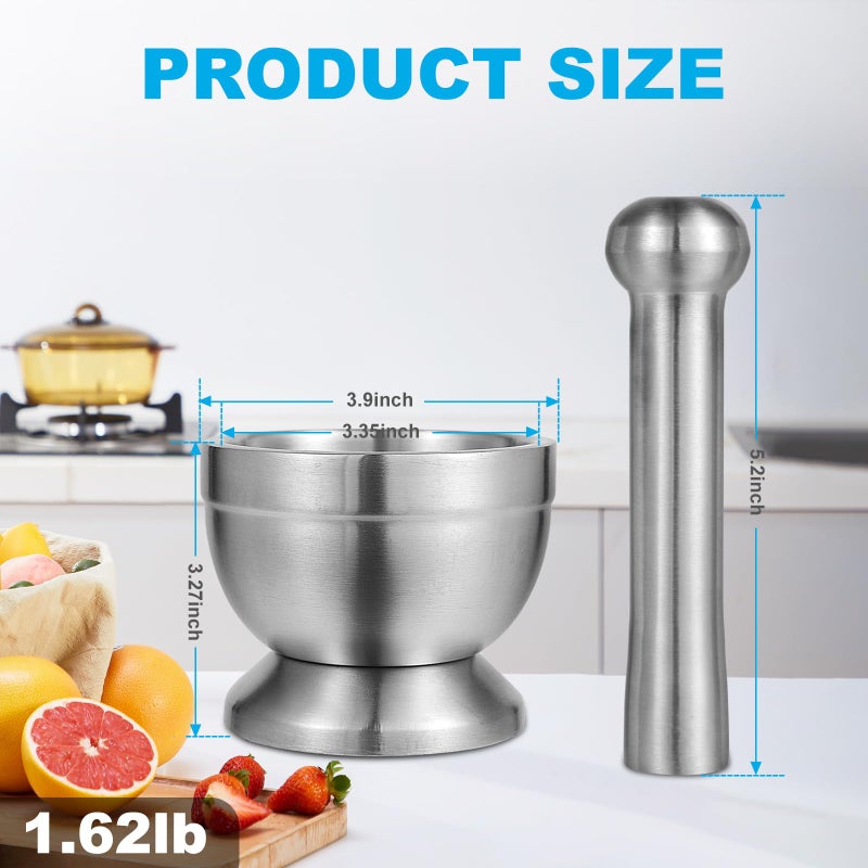 Pwkauka 18/8 (304) Stainless Steel Mortar and Pestle Set,Mortar and Pestle with Non-Slip Base for Spice Grinder, Herb Crusher, Pill Crusher, Pesto Maker for Kitchen, Easy to Clean - Image 2