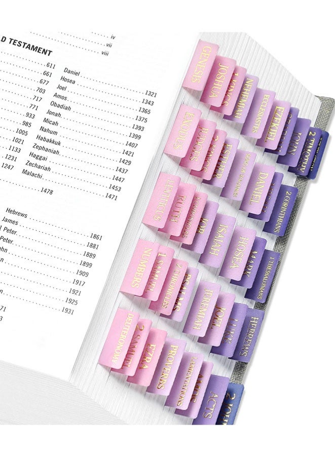 Muyixin علامات الكتاب المقدس للنساء والرجال، علامات الكتاب المقدس المصفحة لدراسة الكتاب المقدس، علامات الكتاب المقدس كبيرة الطباعة للتنقل السهل، علامات فهرس الكتاب المقدس، 66 علامة للعهدين القديم والجديد، 9 علامات فارغة إضافية - أرجواني متدرج - Image 1