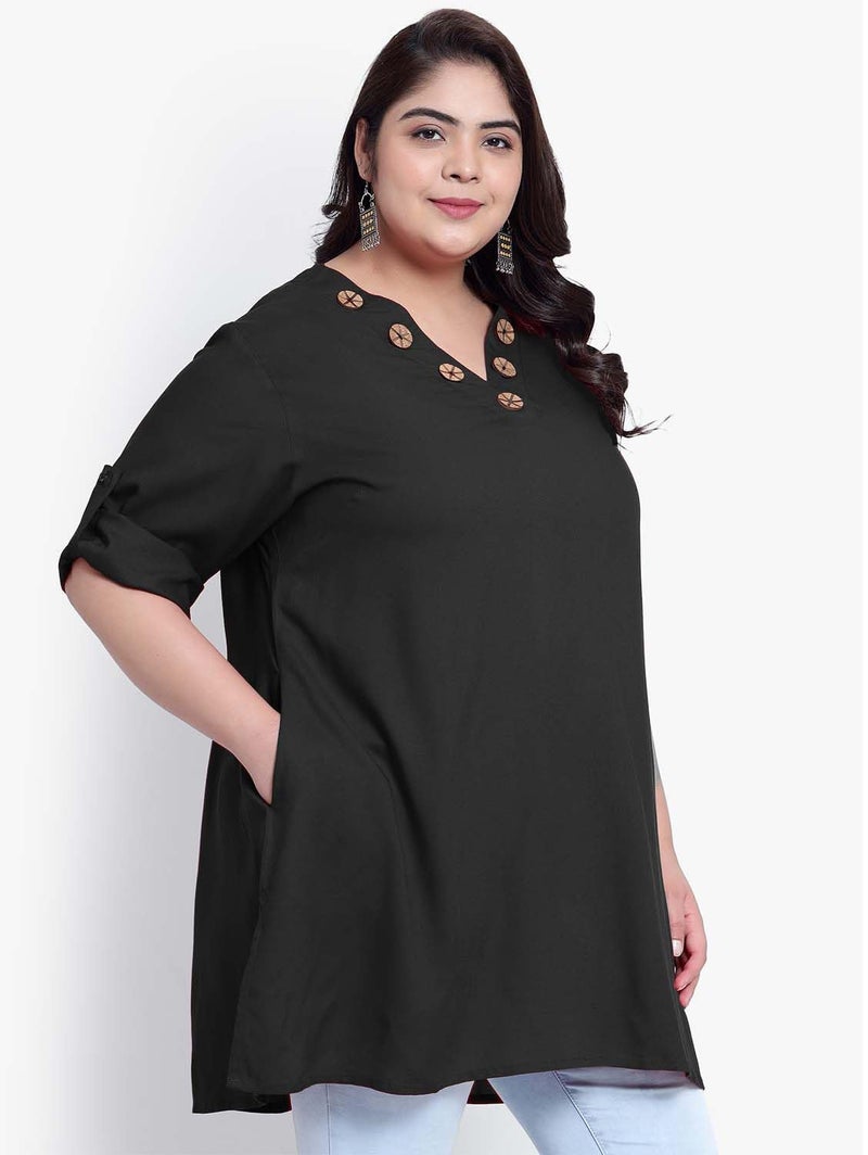 Indietoga Women's Plus Size Casual Longline Tunic Tops (P10001395_ Black Solid_5XL) - Image 4