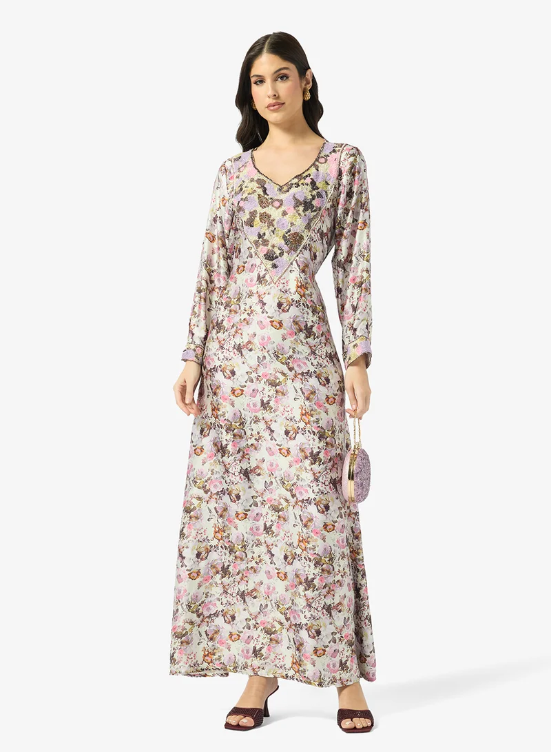 ARABIAN CLOSET Embellished Belted Jalabiya