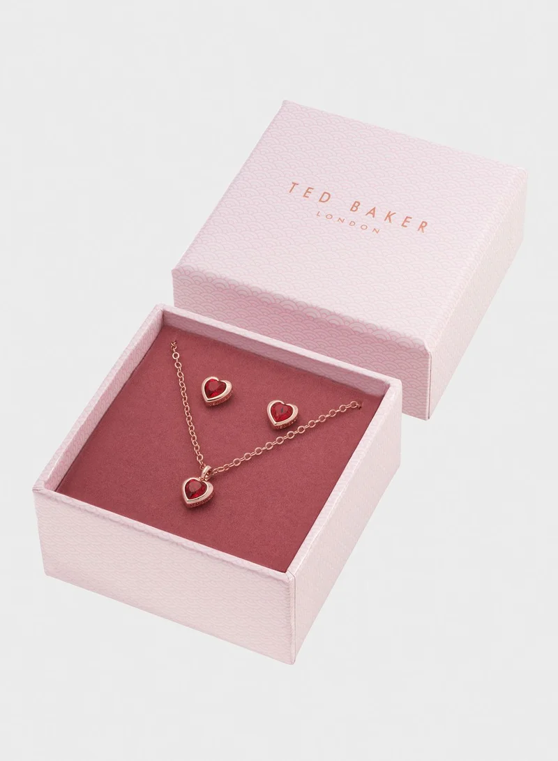 Ted Baker Hadeya Crystal Heart Necklace+Earrings Set