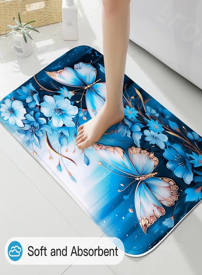 Litabel 4 Pcs Blue Floral Butterfly Shower Curtain Set with Non-Slip Rugs, Modern Chic Toilet Lid Cover and Bath Mat, Elegant Bathroom Decor Set with Shower Curtain and Rugs(Hooks Not Included) - Image 5