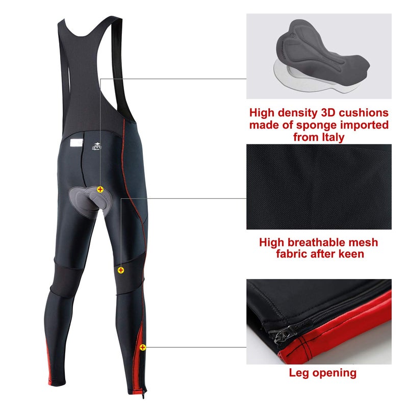 Santic Cycling Bibs Pants Mens Long Tights 3D Padded Bike Legging Red S - Image 4