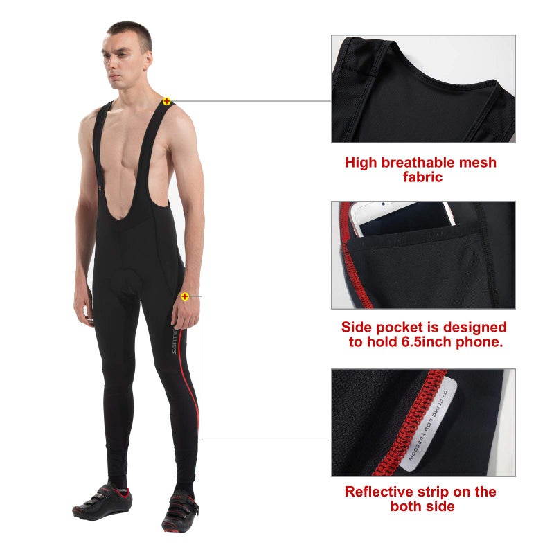 Santic Cycling Bibs Pants Mens Long Tights 3D Padded Bike Legging Red S - Image 3