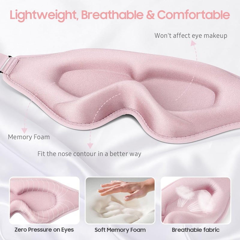 BeHoomi Sleep Mask, Premium Eye Mask for Sleeping, Total Blackout, Super Soft Comfort, Adjustable Fit, Upgraded 3D Ergonomic Designed Sleeping Mask for Home, Office, Travel, Meditation, Yoga, Pink - Image 3