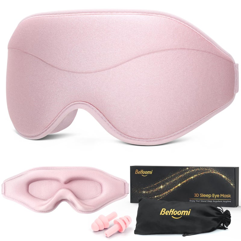 BeHoomi Sleep Mask, Premium Eye Mask for Sleeping, Total Blackout, Super Soft Comfort, Adjustable Fit, Upgraded 3D Ergonomic Designed Sleeping Mask for Home, Office, Travel, Meditation, Yoga, Pink - Image 1