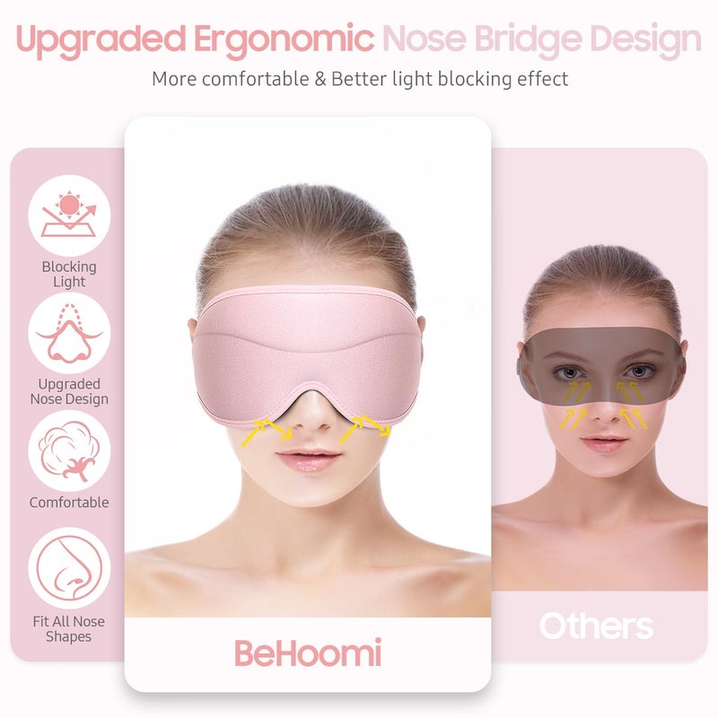 BeHoomi Sleep Mask, Premium Eye Mask for Sleeping, Total Blackout, Super Soft Comfort, Adjustable Fit, Upgraded 3D Ergonomic Designed Sleeping Mask for Home, Office, Travel, Meditation, Yoga, Pink - Image 2