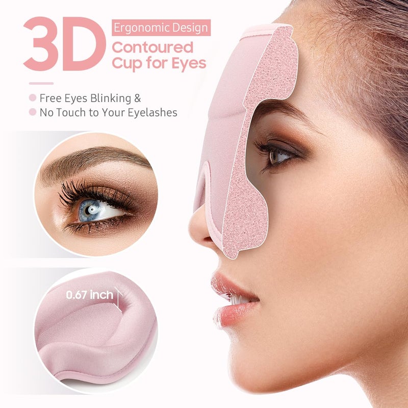 BeHoomi Sleep Mask, Premium Eye Mask for Sleeping, Total Blackout, Super Soft Comfort, Adjustable Fit, Upgraded 3D Ergonomic Designed Sleeping Mask for Home, Office, Travel, Meditation, Yoga, Pink - Image 4