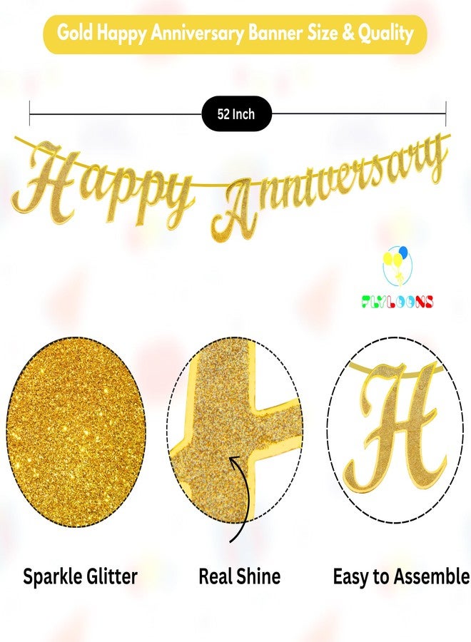 Flyloons 15th Happy Anniversary Decoration Kit Red Gold for Men Women Husband Wife With 10 Pcs Confetti Balloons Anniversary Banner 4 Pcs Star Heart Set Items - Image 3