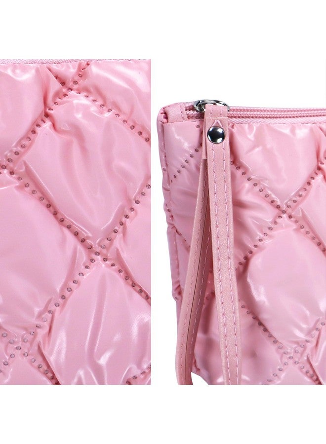 NFI essentials Multipurpose Quilted Cosmetic Pouch, Checkered Puffy Makeup Pouch for Women, Zipper Travel Bag, Portable Toiletry Organizer Bag with Handle - Image 5