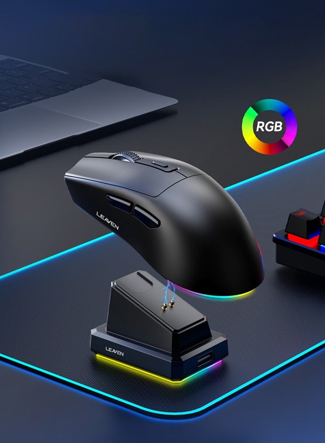 Captaintech Dual-mode Bluetooth 2.4G Wireless Gaming Mouse with Magnetic Charging Dock, Lightweight Anti Slip Mouse, 800-1600 DPI, BT/2.4Ghz/Wired, 60g, for PC/MAC - Image 1