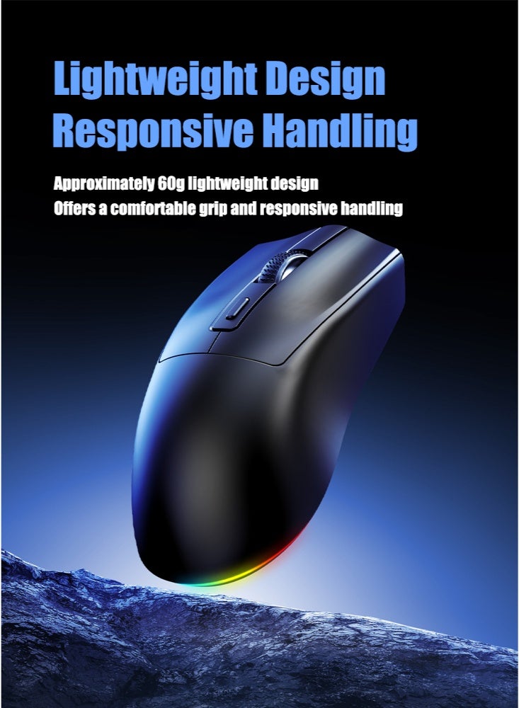 Captaintech Dual-mode Bluetooth 2.4G Wireless Gaming Mouse with Magnetic Charging Dock, Lightweight Anti Slip Mouse, 800-1600 DPI, BT/2.4Ghz/Wired, 60g, for PC/MAC - Image 5