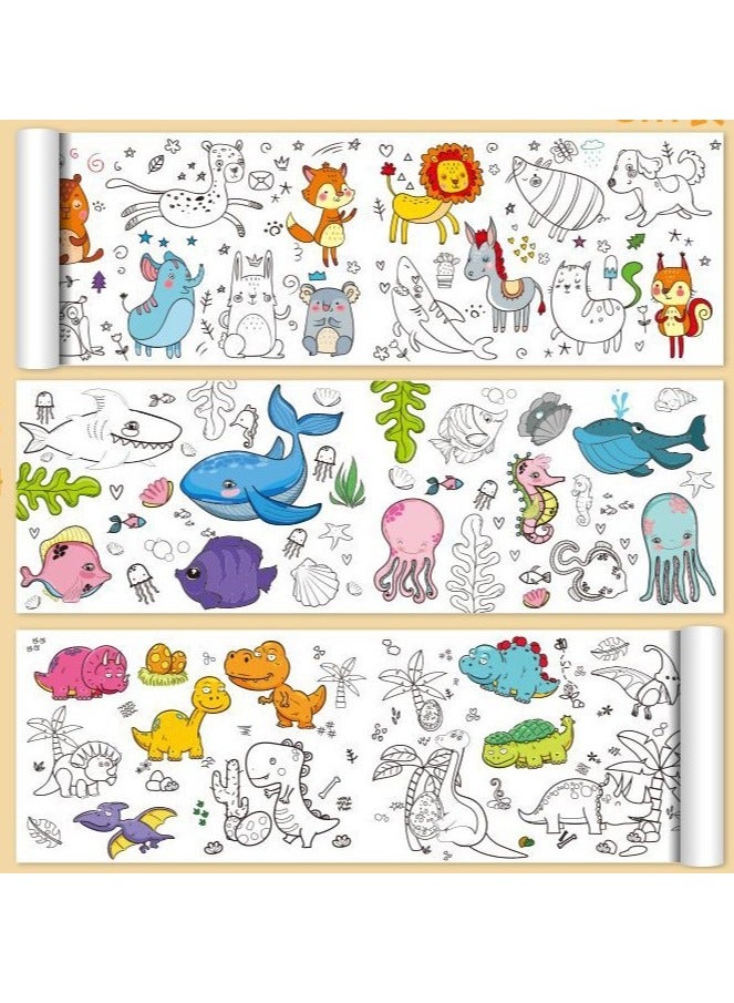 ARUWA Kids Coloring Rolls - 3 Fun Themes: Dinosaur, Ocean Paradise & Animal World | for DIY Coloring & Painting - Image 1