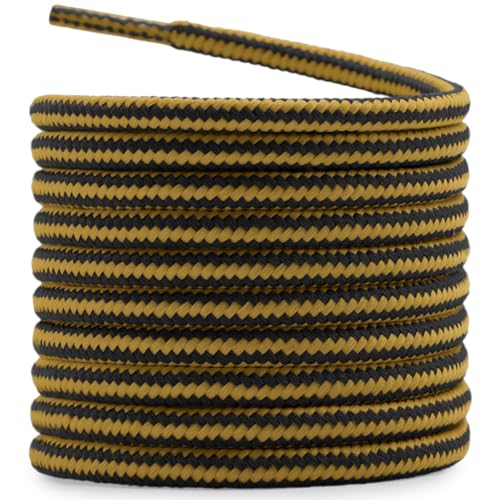 DELELE 2 Pair Round Boot Laces Outdoor Hiking Walking Shoelaces Naturals Yellow Black Striped Shoe Lace Work Shoe Strings 47 inch - Image 1