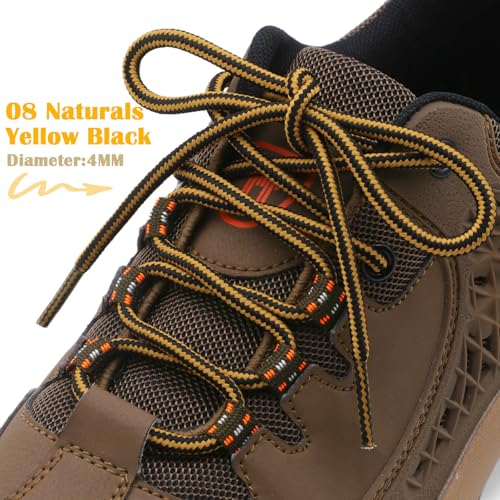DELELE 2 Pair Round Boot Laces Outdoor Hiking Walking Shoelaces Naturals Yellow Black Striped Shoe Lace Work Shoe Strings 47 inch - Image 2
