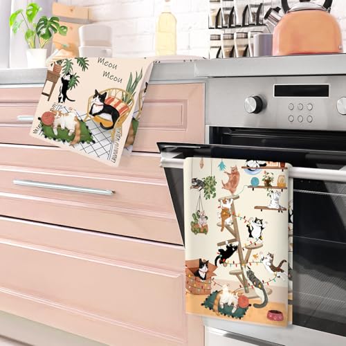 Arquiel Cute Cat Tea Towels, Cotton Kitchen Towel 18.9 × 27.5 inch, Quick Drying Dish Cloth for Party Anniversary Holiday Decoration, Housewarming Gifts for Mom - Image 3
