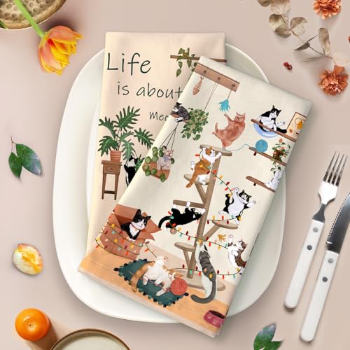 Arquiel Cute Cat Tea Towels, Cotton Kitchen Towel 18.9 × 27.5 inch, Quick Drying Dish Cloth for Party Anniversary Holiday Decoration, Housewarming Gifts for Mom - Image 2