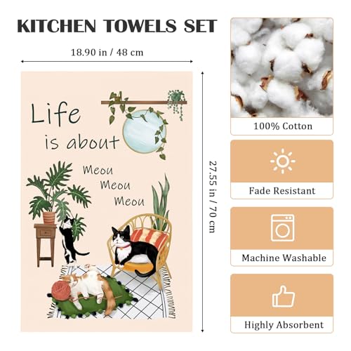 Arquiel Cute Cat Tea Towels, Cotton Kitchen Towel 18.9 × 27.5 inch, Quick Drying Dish Cloth for Party Anniversary Holiday Decoration, Housewarming Gifts for Mom - Image 4