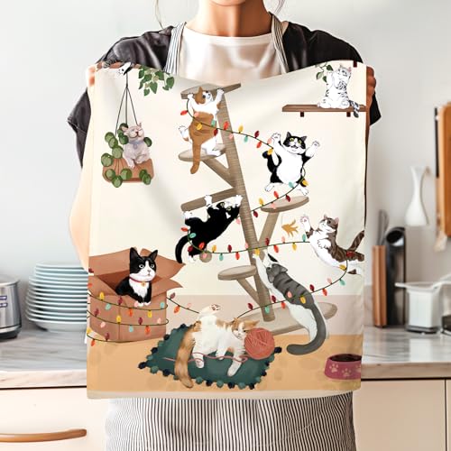 Arquiel Cute Cat Tea Towels, Cotton Kitchen Towel 18.9 × 27.5 inch, Quick Drying Dish Cloth for Party Anniversary Holiday Decoration, Housewarming Gifts for Mom - Image 5