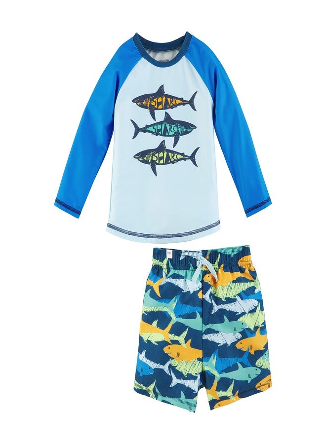 Mud Pie Boys Rash Guard & Set Swim Trunks, Shark, 6-9 Months US - Image 1