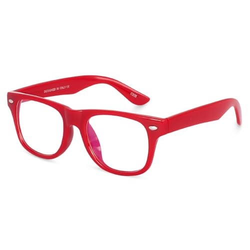 Peter Jones Kids Optical Eyeglasses for Boys and Girls | Full Rim Square | Age 6-12 years | RED | 8132RD - Image 1
