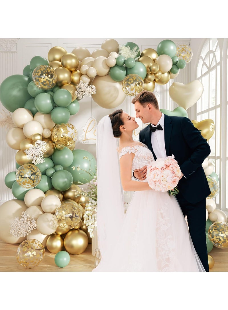 160Pcs Sage Green Gold Balloon Garland Arch Kit, Olive Green White Sand Gold Confetti Balloon with Heart Foil Balloons for Baby Shower Birthday Wedding Engagement Party Decorations - Image 5