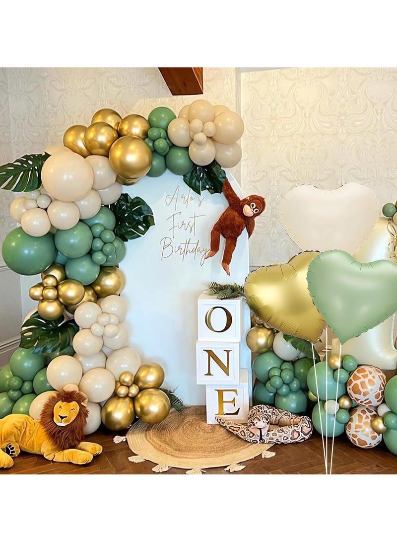 160Pcs Sage Green Gold Balloon Garland Arch Kit, Olive Green White Sand Gold Confetti Balloon with Heart Foil Balloons for Baby Shower Birthday Wedding Engagement Party Decorations - Image 4
