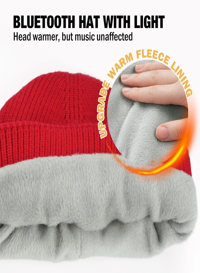 Wmcaps قبعة شتوية دافئة مبطنة بالفرو مزودة بإضاءة LED وسماعات رأس لاسلكية وميكروفون وسماعة بلوتوث من Wmcaps، هدية مثالية للرجال والآباء، لون أحمر - Image 2