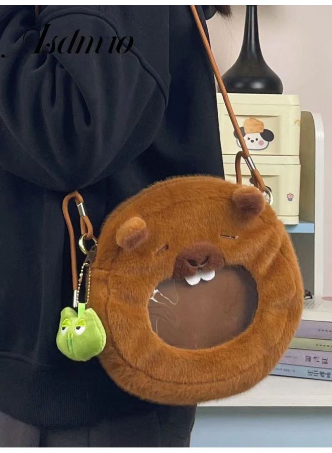 حقيبة ظهر Capabala عالية المظهر حقيبة قطيفة برباط كرتوني حقيبة تخزين Capybara لطيفة حقيبة كروس - اللون: Capybara منظور الضفدع - الحجم: مقاس حر - Image 1