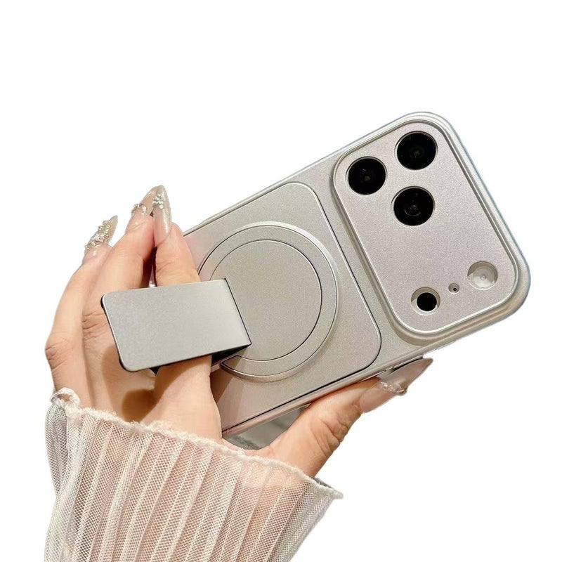 غطاء MagSafe بسيليكون لـ iPhone 14 / 14 Plus / 14 Pro / 14 Pro Max باللون Silver مغناطيسي بوظيفة حامل من السيليكون مع حامل قائم ومغناطيس قوي مع تغطية كاملة مع مقاوم للخدش للمكتب - Image 4