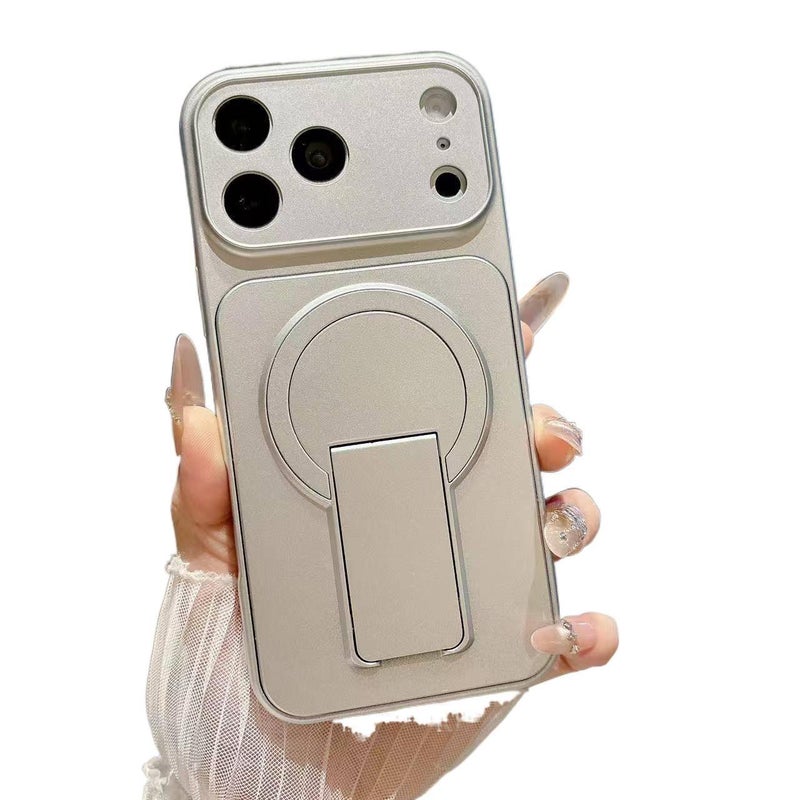 غطاء MagSafe بسيليكون لـ iPhone 14 / 14 Plus / 14 Pro / 14 Pro Max باللون Silver مغناطيسي بوظيفة حامل من السيليكون مع حامل قائم ومغناطيس قوي مع تغطية كاملة مع مقاوم للخدش للمكتب - Image 1