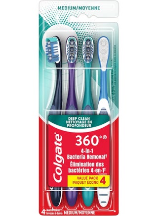 Colgate 360 Whole Mouth Clean, Medium Toothbrush for Adults, 4 Pack, Packaging May Vary - pzsku/Z6D9E9CA534B4DB6953BBZ/45/1743753496/d497d8f4-c1f7-4940-b99f-8c621cf4b892