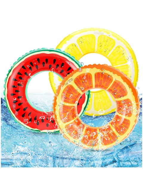 3 PCS Swimming Rings with Pool Floats for Kids Adults 32.5'' Fruits Pool Floaties Rings Tube Toys for Summer Beach Water Float Party, Swimming Pool, Ocean, Beach Time