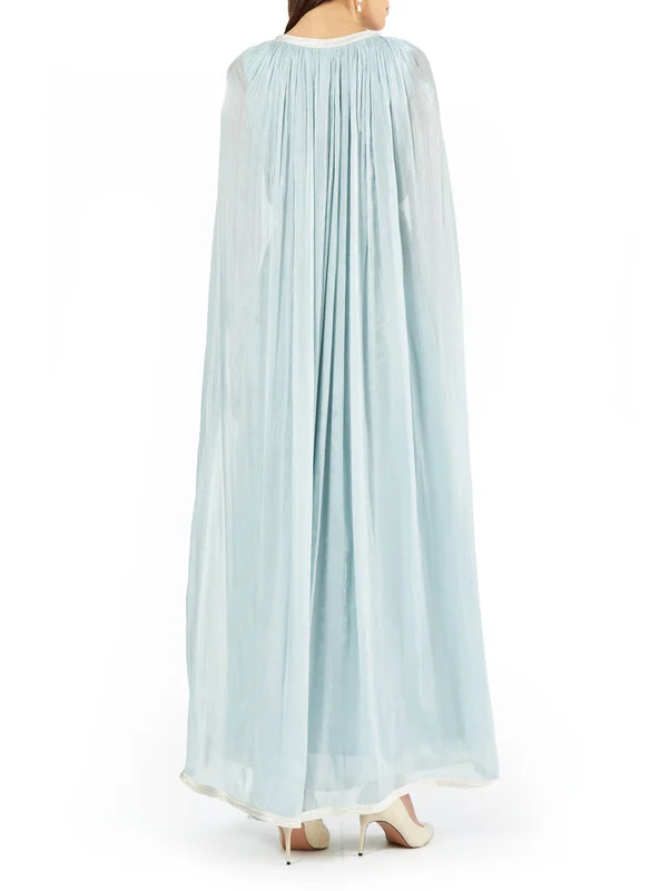 Amri Embroidered Chiffon Jalabiya with Attached Cape And Round Neckline