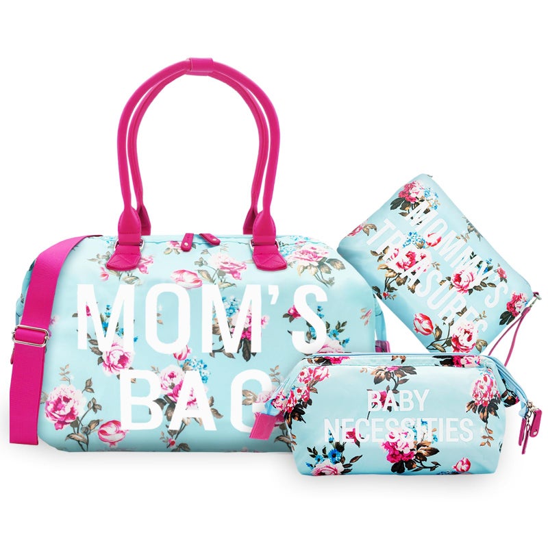 printe Mommy Diaper Bag Tote with 2 OrganizersLarge Hospital Bag for Women Labor Delivery Travel Baby Diaper Essentials Mom Weekender for Baby Care BlueFloral