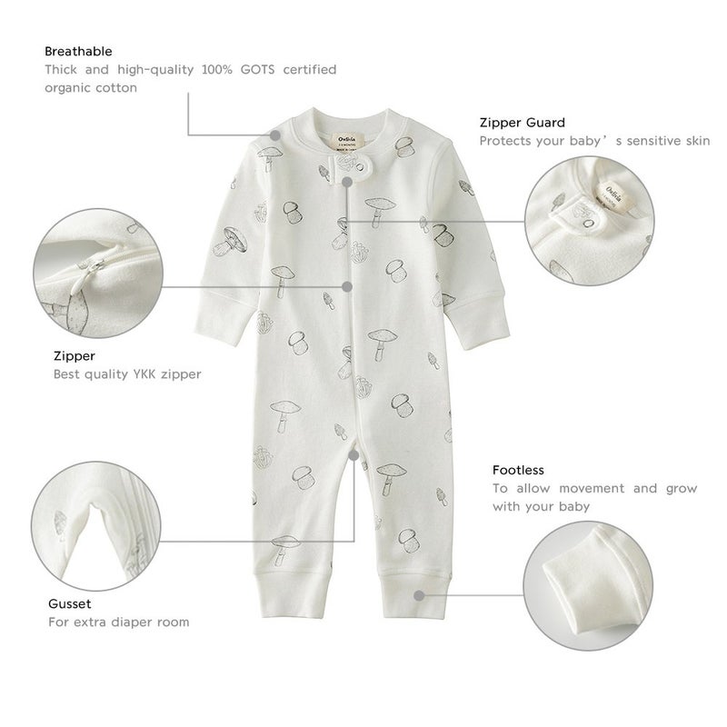 Owlivia Organic Cotton Baby Boy Girl Zip up Sleep N Play, Footless, Long Sleeve(12-18 Months, Ivory White) - Image 3