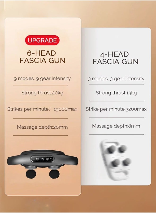 Fascia Massager 6 Heads Massage Gun Muscle Relaxation Electric Massager Body Massage Deep Tissue Muscle Relief Back Leg Neck
