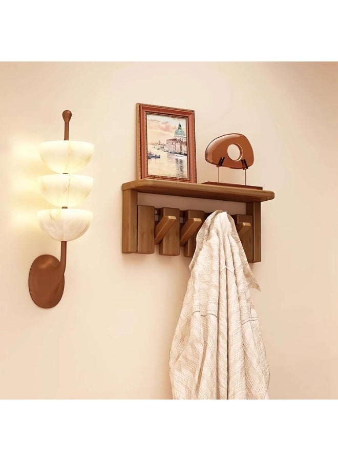 Relex Wall Mounted Piano Key Hanger, Flip Style Hook, Entrance Wall Art Hook, Made of Oak Wood (3 Times Painted, 4 Times Polished) (Tray Walnut, 4Hooks) - Image 1