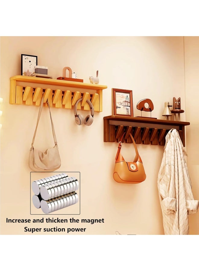 Relex Wall Mounted Piano Key Hanger, Flip Style Hook, Entrance Wall Art Hook, Made of Oak Wood (3 Times Painted, 4 Times Polished) (Tray Walnut, 4Hooks) - Image 5