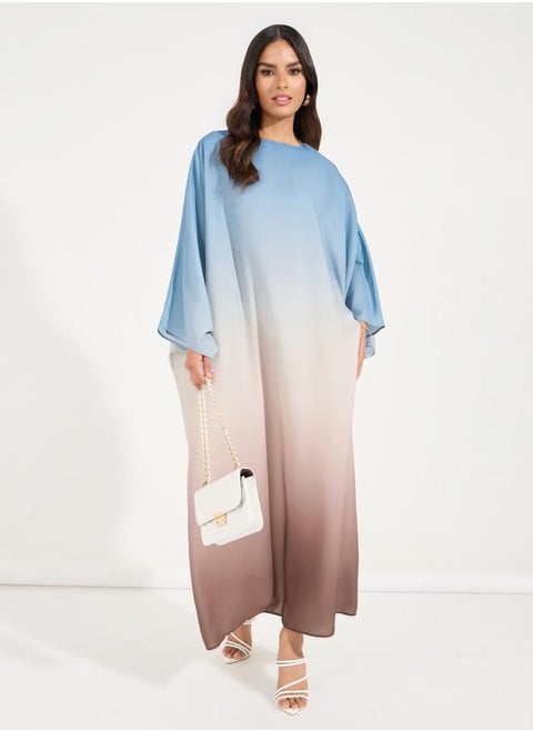 Round Neck Gradient Print Kaftan