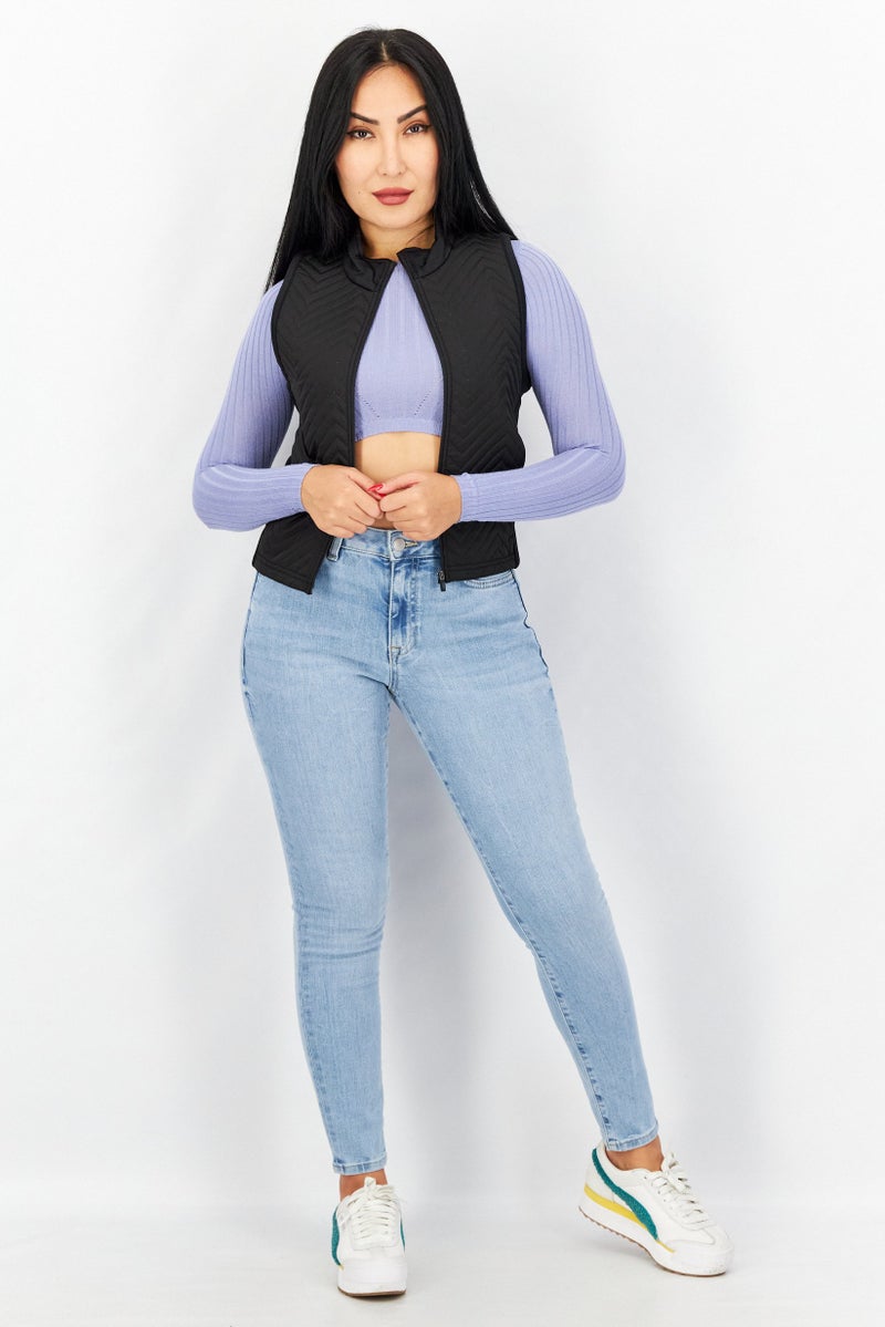 Asos Design Women Textured Sleeveless Vest Jacket, Black - Image 3