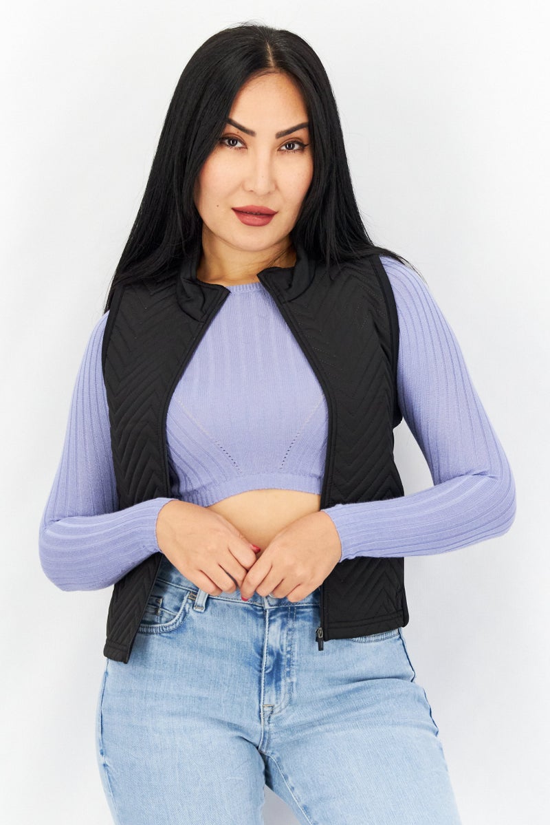 Asos Design Women Textured Sleeveless Vest Jacket, Black - Image 1
