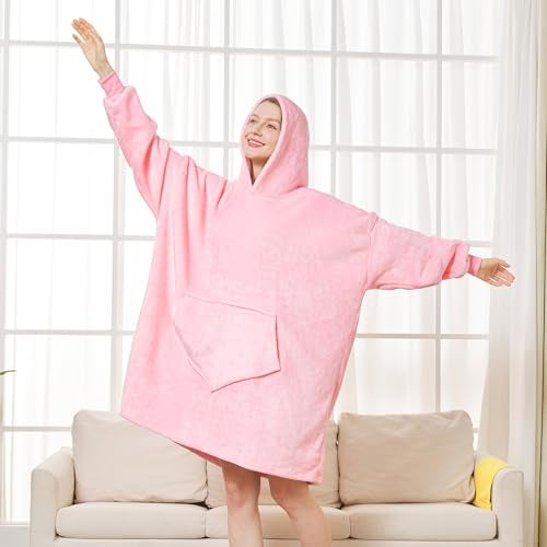 JFUJFU Wearable Blanket Sweatshirt for Women - Oversized Hoodie Pullover, Funny Gift for Sister/Mom/Girlfriend (Pink) - Image 3