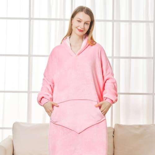 JFUJFU Wearable Blanket Sweatshirt for Women - Oversized Hoodie Pullover, Funny Gift for Sister/Mom/Girlfriend (Pink) - Image 5