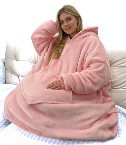 JFUJFU Wearable Blanket Sweatshirt for Women - Oversized Hoodie Pullover, Funny Gift for Sister/Mom/Girlfriend (Pink) - Image 1