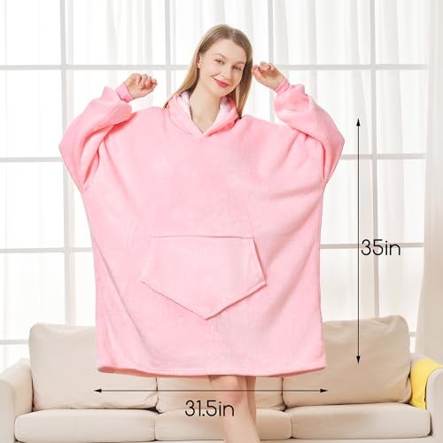 JFUJFU Wearable Blanket Sweatshirt for Women - Oversized Hoodie Pullover, Funny Gift for Sister/Mom/Girlfriend (Pink) - Image 4