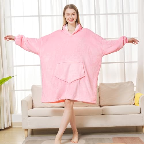 JFUJFU Wearable Blanket Sweatshirt for Women - Oversized Hoodie Pullover, Funny Gift for Sister/Mom/Girlfriend (Pink) - Image 2