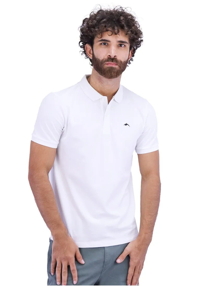 جيوردانو Men's Embroidery Solid Polo - White